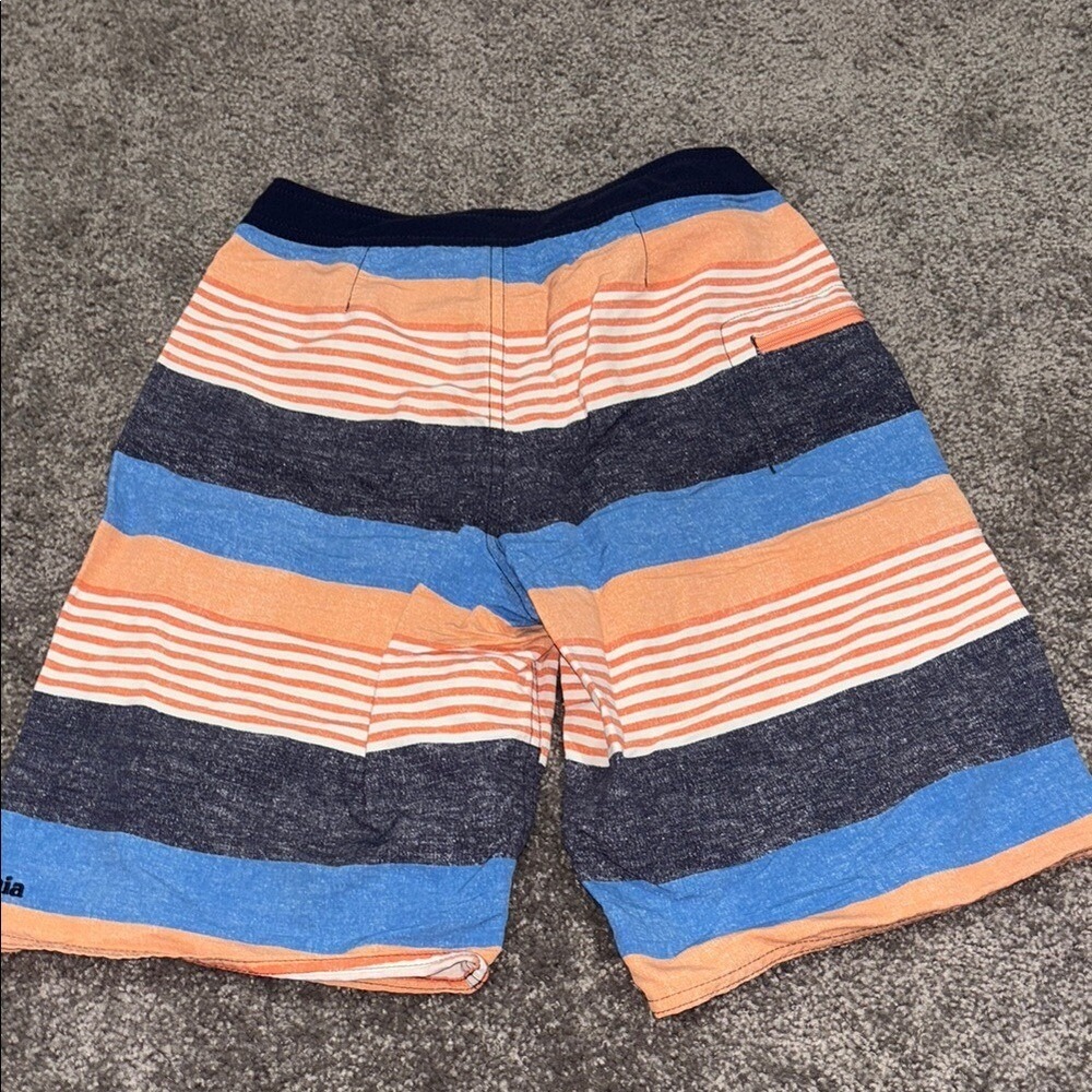 Patagonia Boys Striped Board Shorts Swim Trunks Orange Blue Size 10 - Picture 5 of 8